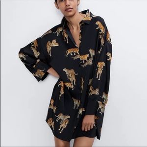 COPY - Zara black tiger animal print shirt dress
